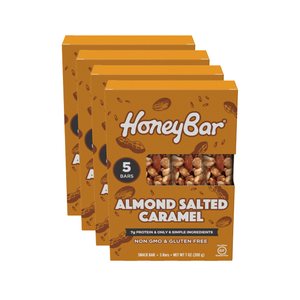 Front of the Almond Salted Caramel box designed for US consumers.
