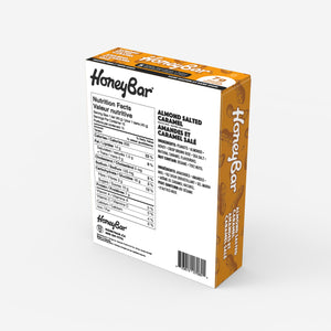 HoneyBar Almond Salted Caramel Snack bar 15 count back of the box